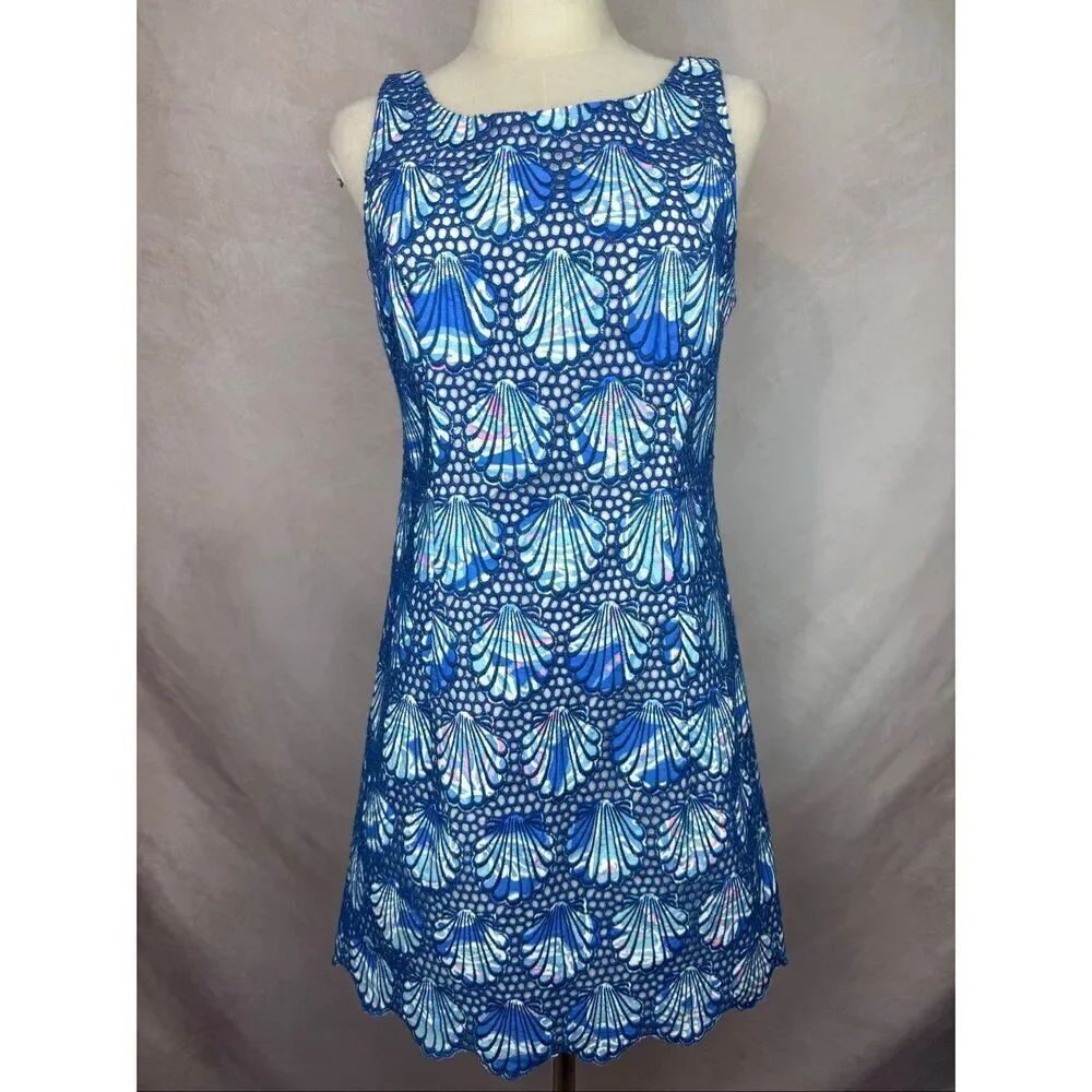 Lilly Pulitzer Aralyn Shell Eyelet Shift Dress 4 100% Cotton RARE